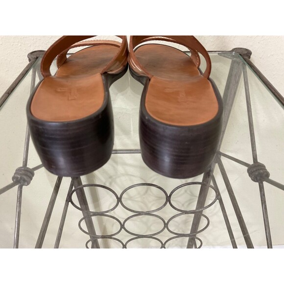 Etienne Aigner Leather Sandals women’s size 8.5 Tan Wedge Heel Slides - Picture 10 of 11